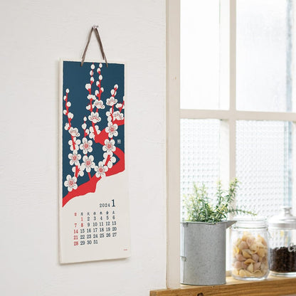 Midori 3130006 2024 Calendar, Wall Hanging, L, Echizen Washi Paper, Traditional Pattern (L (Stalk))
