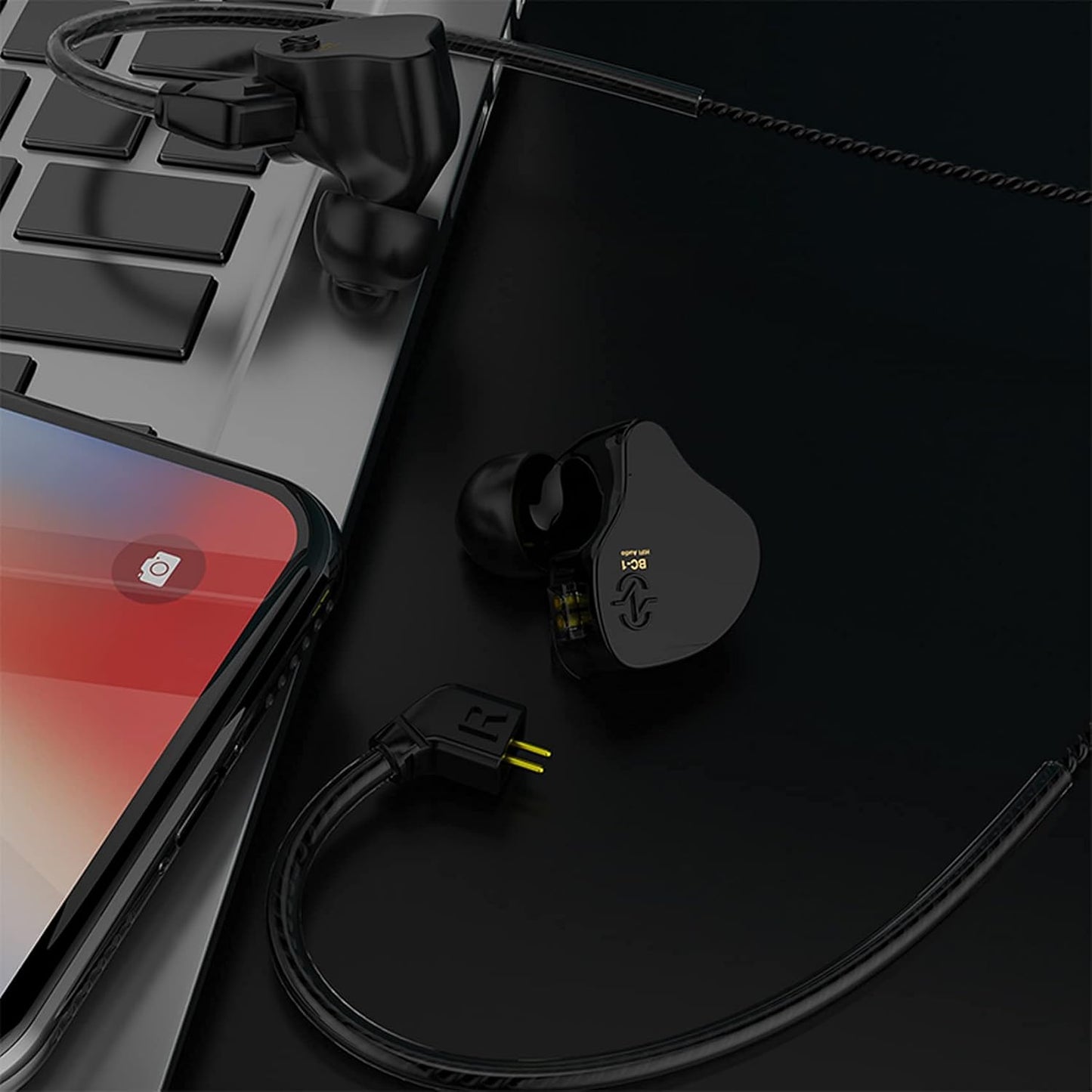 YINYOO CCZ Melody Gaming Earbuds Wired in Ear Hearphones with Microphone IEM HIFI Bass with 1DD 1BA Hybrid, Detachable Cable for Smartphones/PC/Tablet/Gaming/Video/Music/Calling (with mic, dark black)