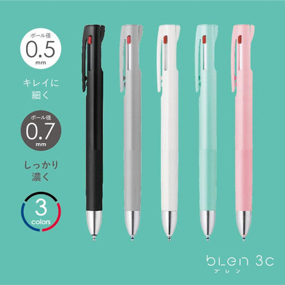 ZEBRA 3 Colors Ballpoint Pen, Blen 3C 0.5mm, Pink Body (B3AS88-P)