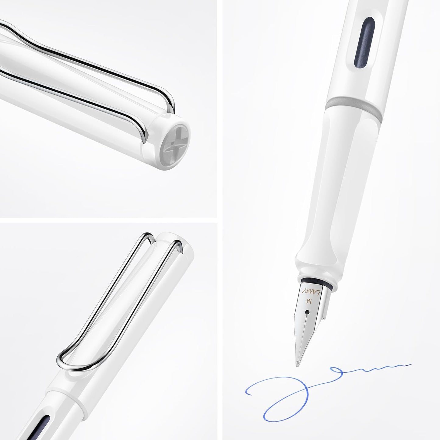 LAMY safari white - Fountain Pen with ergonomic grip & polished steel nib in size F - ideal for any Writing & Calligraphy - including LAMY T 10 blue cartridge - Right-Handed