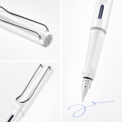 LAMY safari white - Fountain Pen with ergonomic grip & polished steel nib in size F - ideal for any Writing & Calligraphy - including LAMY T 10 blue cartridge - Right-Handed