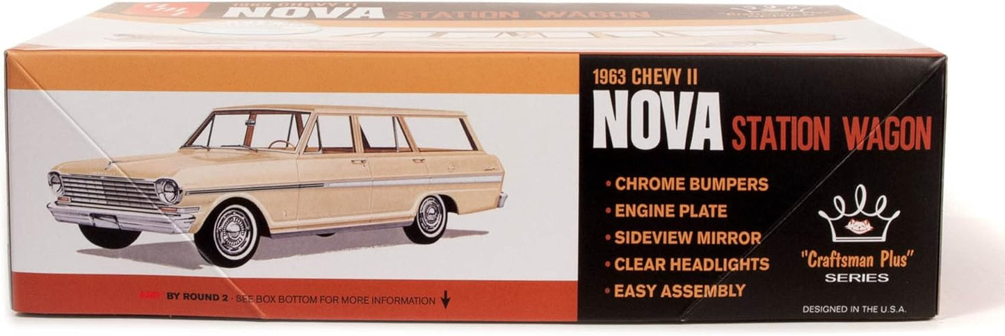 Round 2 Unknown AMT 1963 Chevy II Nova Station Wagon Craftsman Plus Series 1:25 Scale Model Kit, White