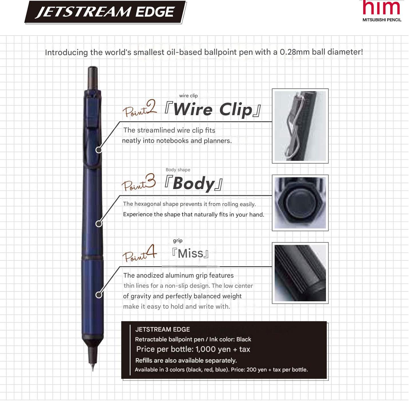 Ultra Fine 0.28 Ballpoint Pen Japan – Mitsubishi Jetstream Edge SXN100328W.15 White Red – Smooth Oil Ink – For Precise Writing – Original Imported