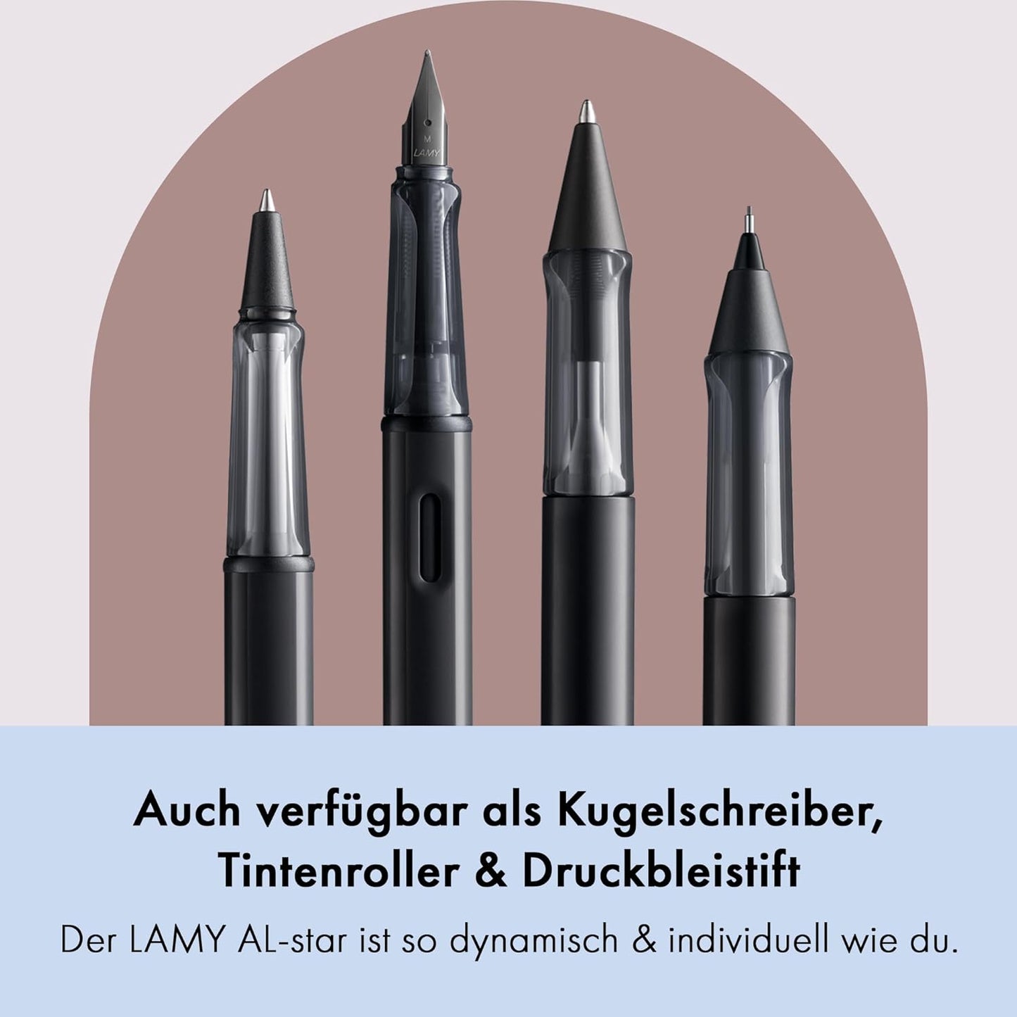 LAMY AL-star black - Fountain Pen with ergonomic grip & black steel nib in size F - lightweight aluminum body - including LAMY T 10 blue cartridge - Right-Handed side view