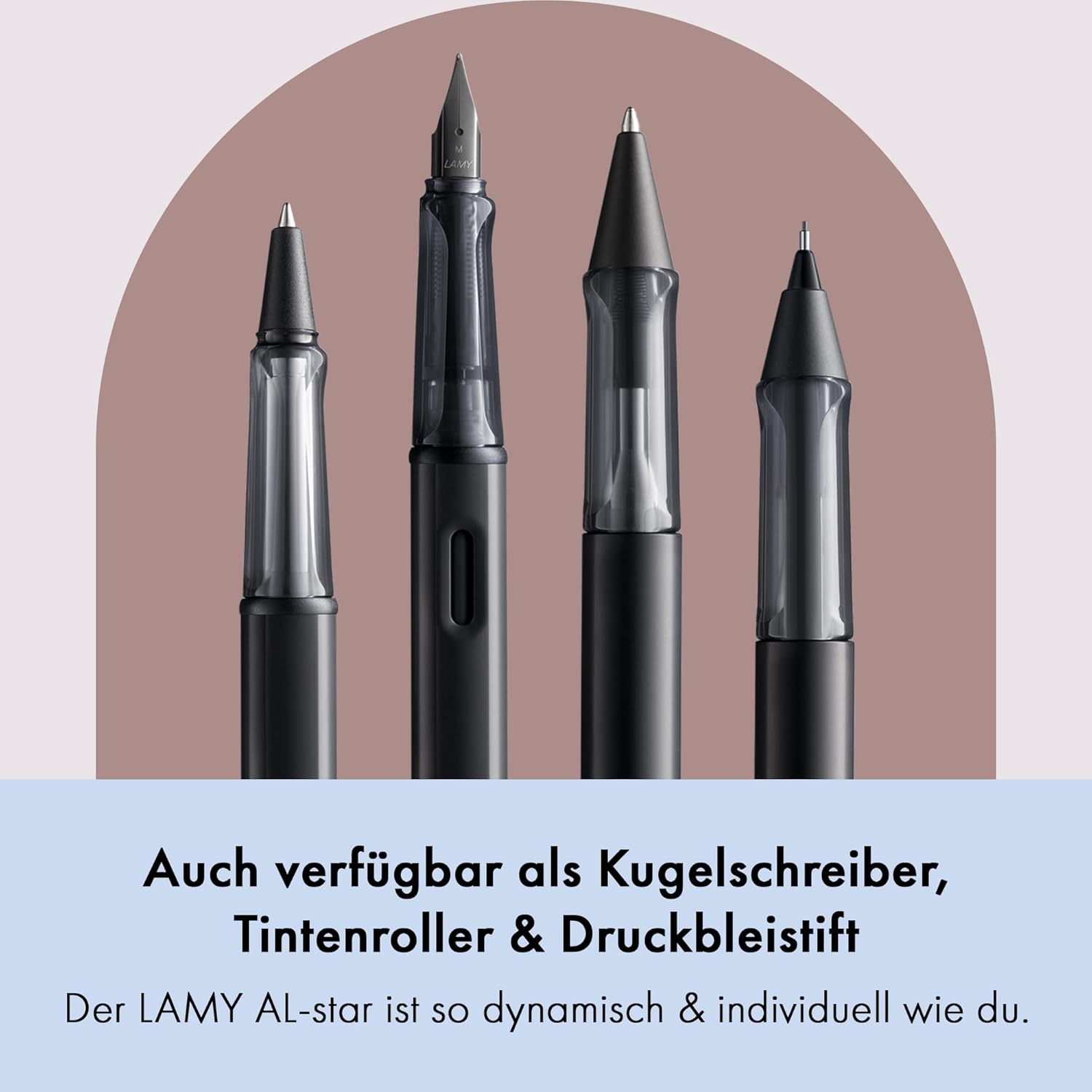 LAMY AL-star black - Fountain Pen with ergonomic grip & black steel nib in size F - lightweight aluminum body - including LAMY T 10 blue cartridge - Right-Handed side view