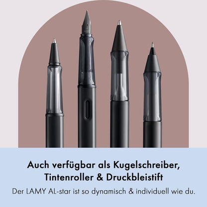 LAMY AL-star black - Fountain Pen with ergonomic grip & black steel nib in size F - lightweight aluminum body - including LAMY T 10 blue cartridge - Right-Handed side view