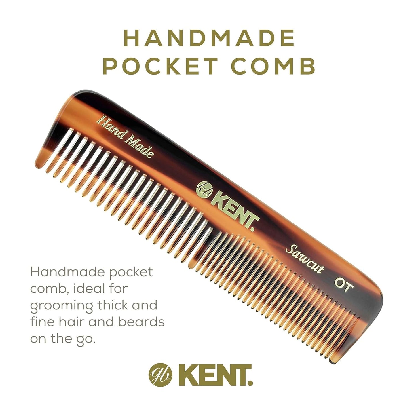 Kent OT 4.4" Pocket Comb ??? Fine & Wide Tooth Handmade Comb for Hair, Beard, Mustache. Ideal for Travel. Saw Cut and Hand Polished.