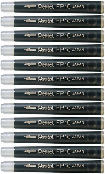 Pentel Pocket Fude Brush Pen Refills (FP10-A), Black Ink, ?� 3 Pack/total 12 Refills (Japan Import)