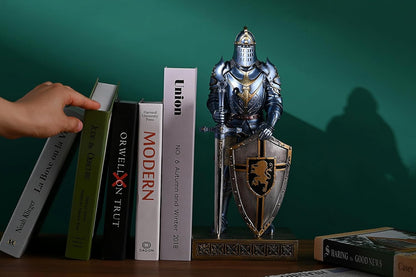 HDMbigmi King's Guard Knight with Shield Desktop Accessories Statue Medieval Knight Ornament Paperweight for Office and Home Top Collection as Gift 12.60 Inch (Blue)