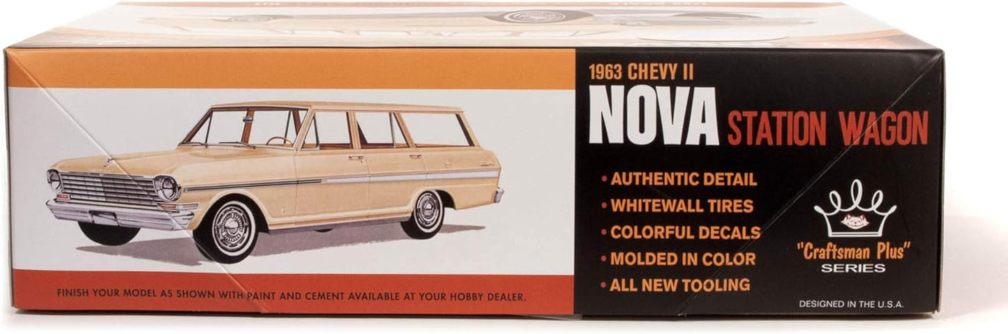 Round 2 Unknown AMT 1963 Chevy II Nova Station Wagon Craftsman Plus Series 1:25 Scale Model Kit, White