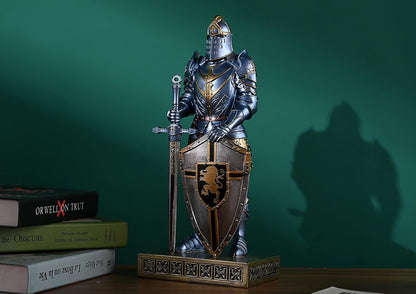 HDMbigmi King's Guard Knight with Shield Desktop Accessories Statue Medieval Knight Ornament Paperweight for Office and Home Top Collection as Gift 12.60 Inch (Blue)
