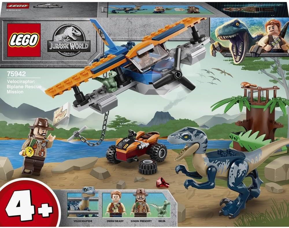 LEGO 75942 Jurassic World 4+ Velociraptor: Biplane Rescue Mission Dino Toys for Preschool Kids