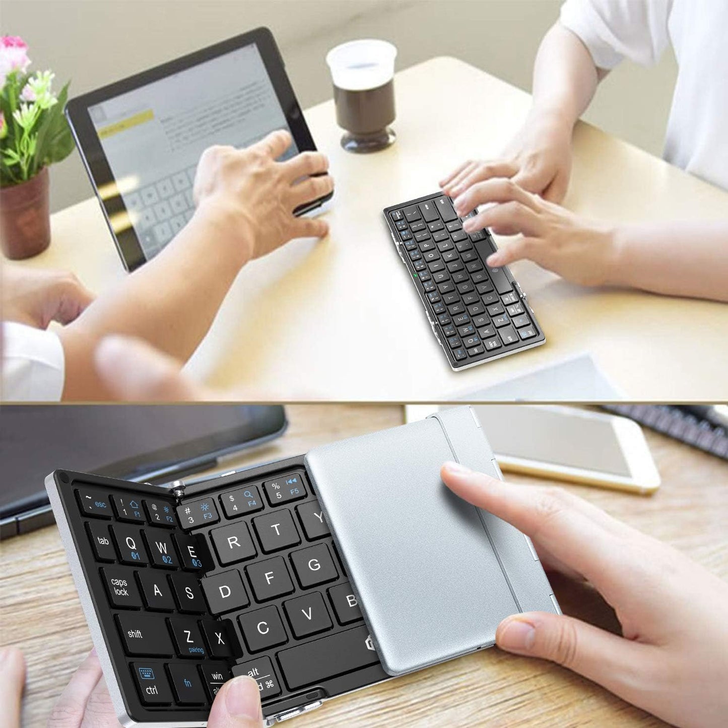 iClever Foldable Bluetooth Keyboard, Ultra-Slim Metal Keyboard with USB-C Charging, Tri-Folding Design for Laptop, iPad, iPhone, Tablet - Sync 3 Devices, Portable & Space-Saving