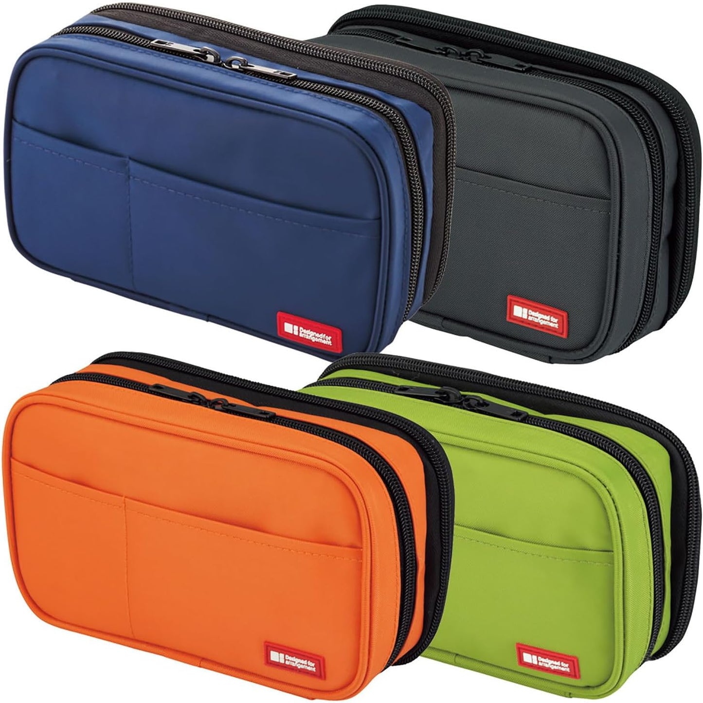 LIHIT LAB. Double Zipper Pen Case, 7.9 x 2.8 x 4.7 inches, Orange (A7555-4)