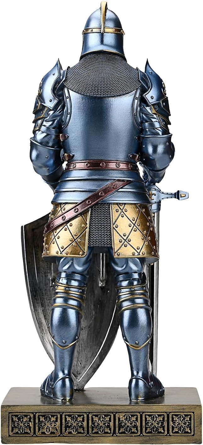 HDMbigmi King's Guard Knight with Shield Desktop Accessories Statue Medieval Knight Ornament Paperweight for Office and Home Top Collection as Gift 12.60 Inch (Blue)