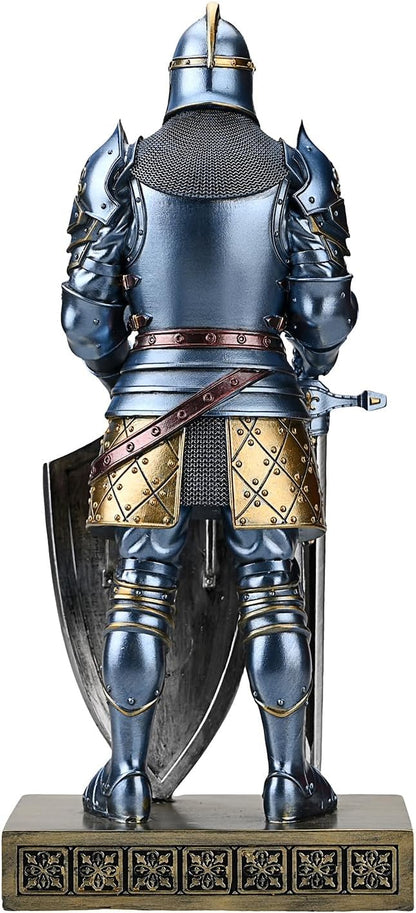 HDMbigmi King's Guard Knight with Shield Desktop Accessories Statue Medieval Knight Ornament Paperweight for Office and Home Top Collection as Gift 12.60 Inch (Blue)