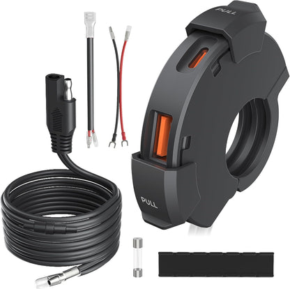 Kaedear KDR-M3D Motorcycle, USB Power Supply, USB Waterproof, Charging, Type A, Type C, 2 Ports, Output PD(30W) + QC3.0 (18W) SAE DC 12V