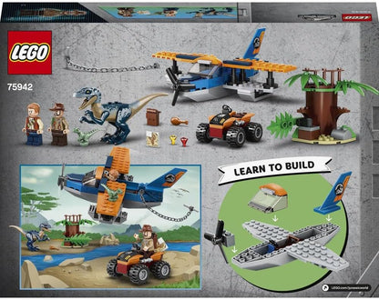 LEGO 75942 Jurassic World 4+ Velociraptor: Biplane Rescue Mission Dino Toys for Preschool Kids