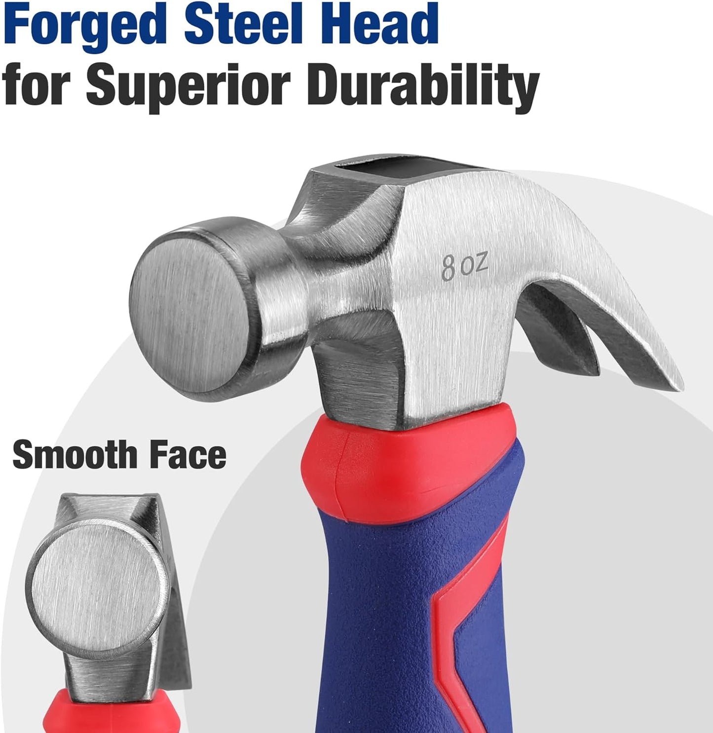 WORKPRO 8 oz Claw Hammer with Fiberglass Handle, All Purpose Hammer with Forged Hardened Steel Head, Smooth Face & Shock Reduction Grip