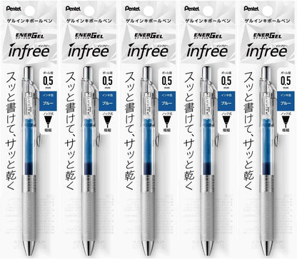 Pentel XBLN75TL-C Gel Ink Ballpoint Pen, ENERGEL IN FREE 0.5 BLUE, Pack of 5