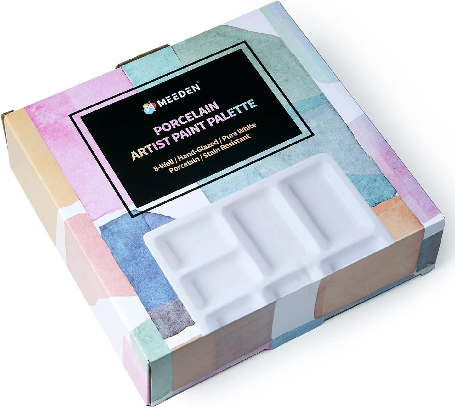 MEEDEN 8-Well Ceramic Artist Paint Palette, Square Porcelain Watercolor Palette, White Ceramic Mixing Tray for Gouache Painting, Oil Painting, Acrylic Painting & Tempera Painting, 7"?� 7"?� 0.9"