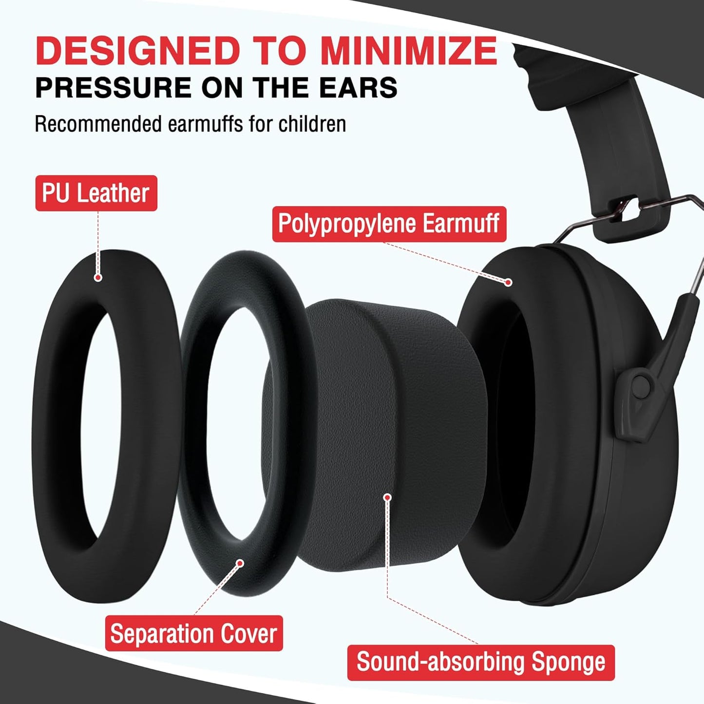 WORKPRO Noise Cancelling Headphones for Kids, NRR 25dB Kids Ear Protection for Autism, Noise Reduction Safety Ear Muffs for Concentration Shooting Range DIY, Black