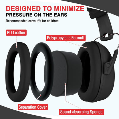 WORKPRO Noise Cancelling Headphones for Kids, NRR 25dB Kids Ear Protection for Autism, Noise Reduction Safety Ear Muffs for Concentration Shooting Range DIY, Black