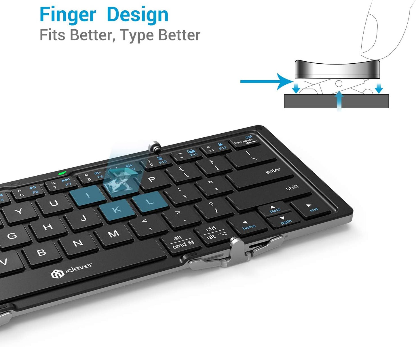 iClever Foldable Bluetooth Keyboard, Ultra-Slim Metal Keyboard with USB-C Charging, Tri-Folding Design for Laptop, iPad, iPhone, Tablet - Sync 3 Devices, Portable & Space-Saving
