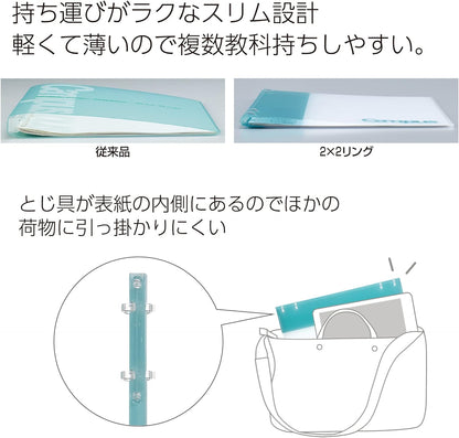 Kokuyo Campus Refillable Notebook, A4 2x2 Slim Ring Binder Notebook with Customizable Title Page, 40 Sheets Capacity. Suitable for 30 Holes Loose Leaf Paper, Light Blue (RU-NP174LB)
