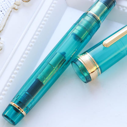 WANCHER Limited Fountain Pen, SAILOR Original Professional Gear, Transparent, Aqua Blue, 21K Gold Fountain Pen [Special Product of WancherxSailor] (MF, Medium Point)