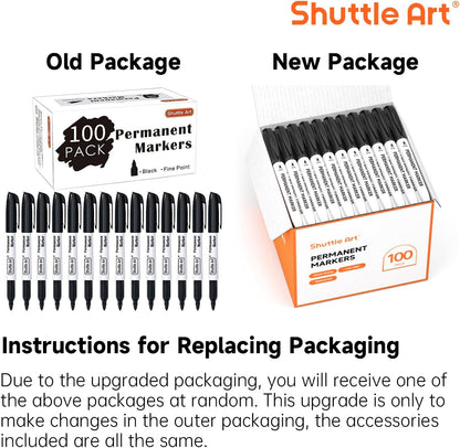 Shuttle Art Permanent Markers, 100 Pack Black Permanent Marker set,Fine Point, Works on Plastic,Wood,Stone,Metal and Glass for Doodling, Marking