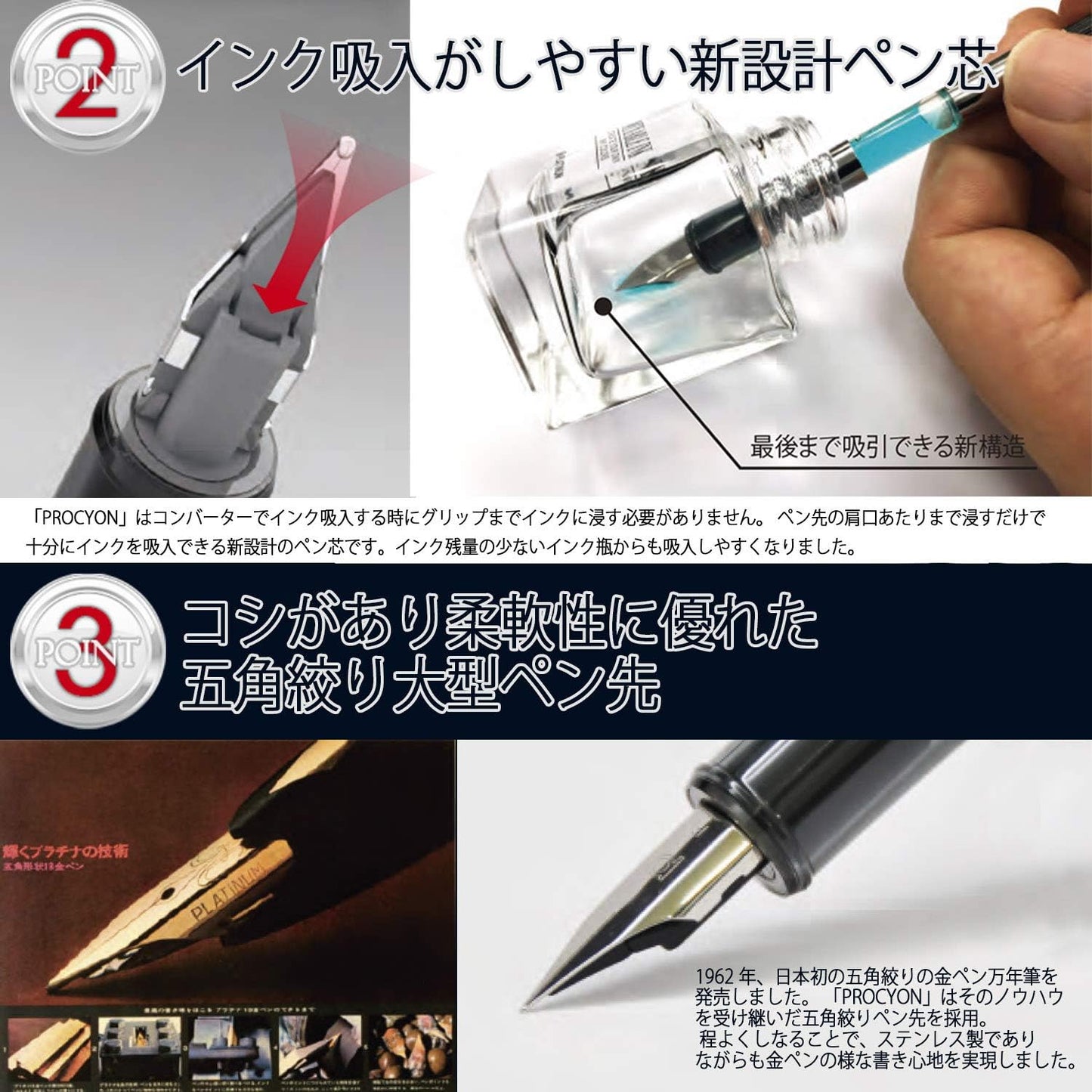PLATINUM PNS-5000 3-3 Fountain Pen, Procion #3, Porcelain White, Medium Point side view