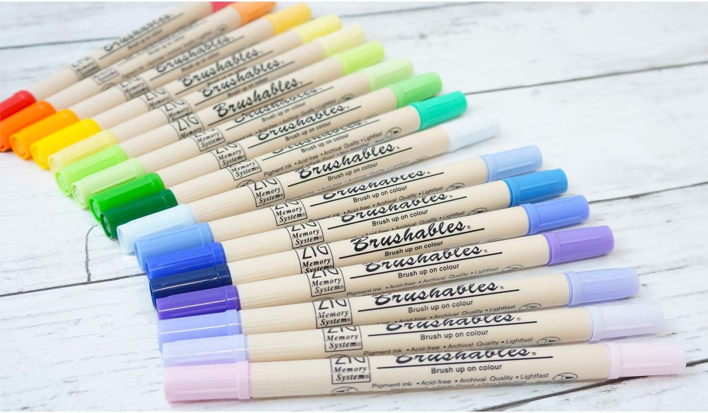 Kuretake ZIG BRUSHABLES 24 Brush Marker Pens set, TWO-TONED 48 Colors, Twin brush tips, Waterproof when dry, No mess, Archival Quality, Made in Japan