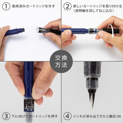 Pentel XFRPD-A Brush Pen, Quick Drying, Pentel Brush Cartridges, Black, 10 Pieces