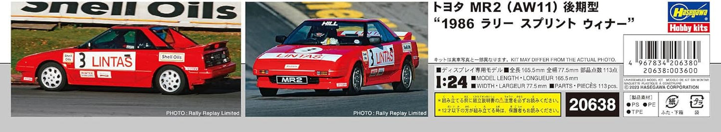 Hasegawa 20638 1/24 Toyota MR2 Late Version 1986 Rally SprintWinner Model Kit, Multi-Colour