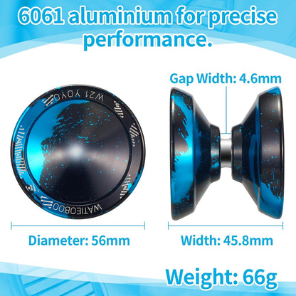 WATIEOBOO Yoyo R8 Responsive Yoyo for Kids 8-12,,Professional Unresponsive Yoyo for Adults Pro Metal Trick Yoyo with Yo Yo Bearing Kit 10 Strings, Case & Gloves (W21-Black and Blue)