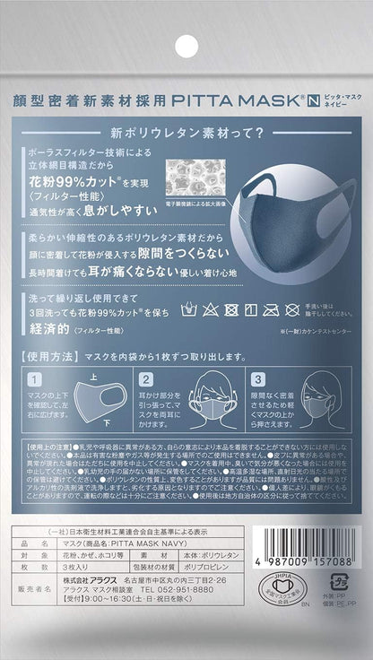 Pitta Mask Facial Masks 3pcs from Japan, Navy