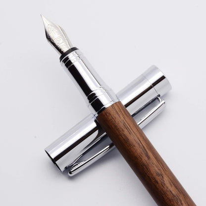 LACHIEVA Luxury Walnut Fountain Pen, Nice Pen with German-made Fine Nib, Converter, Cartridges. Nice Wood Pen Set for Men & Women. Best and Professional, Executive, Office Gift (Walnut). packaging box
