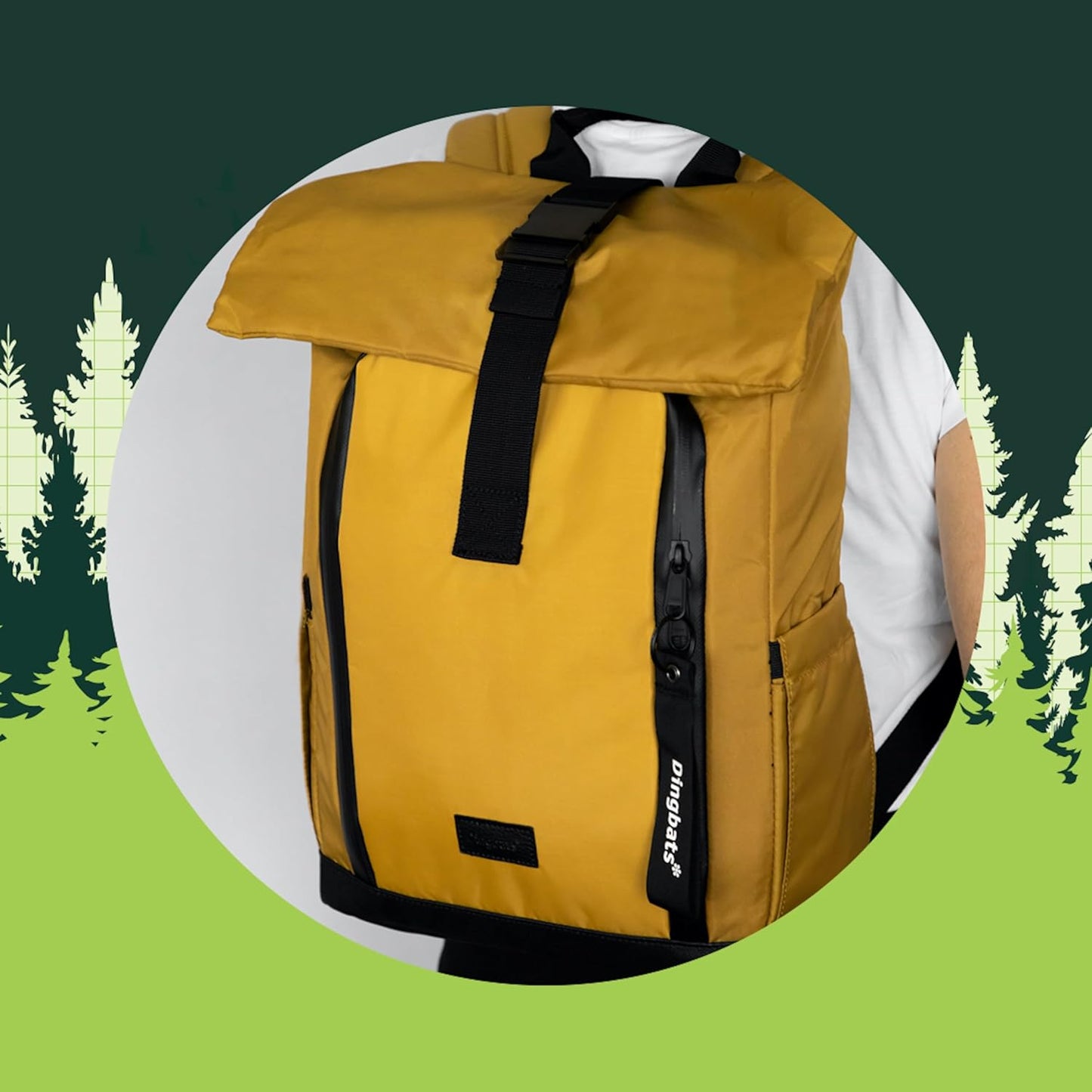 Dingbats 25L Backpack, Made of Recycled PET Bottles, Padded Straps, 15" Laptop Backpack, Vegan Leather Bottom, Desert Mustard