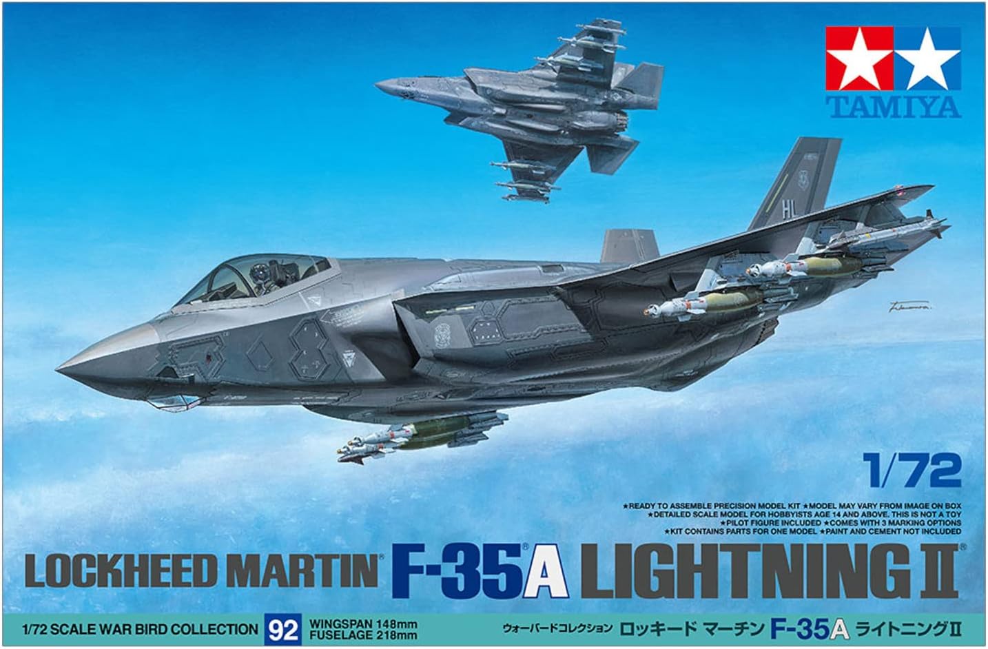 TAMIYA 60792 1:72 F-35A Lightning II - Faithful Replica, Plastic Kit, Crafts, Model Kit, Assembly, Unpainted, Multi-Coloured
