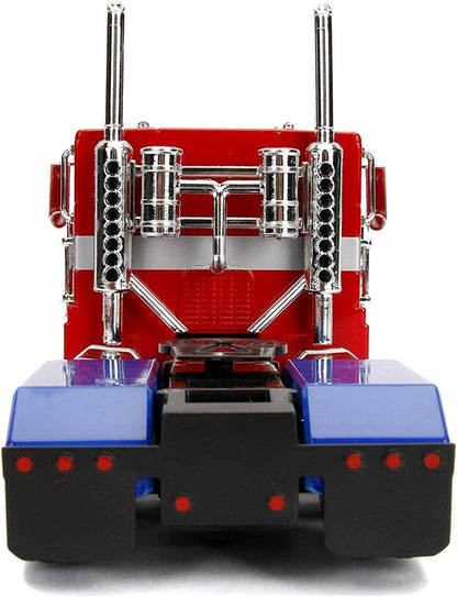 Jada Toys Transformers G1 Optimus Prime Truck with Robot on Chassis Die-cast Car,Red, 1: 24 Scale