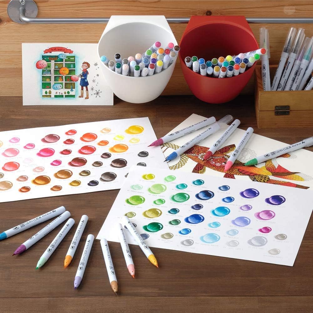 Kuretake ZIG CLEAN COLOR Real Brush 12 Colors set, AP-Certified, Flexible Brush Tip, Professional quality, Odourless, Xylene Free, Easy to create narrow and wide lines, Made in Japan