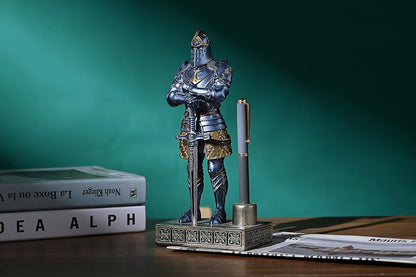 HDMbigmi King's Guard Knight Pen Stand Statue Office Pen Stand Desk Organizer For Men Top Collection as Gift 9.45 Inches (Blue)