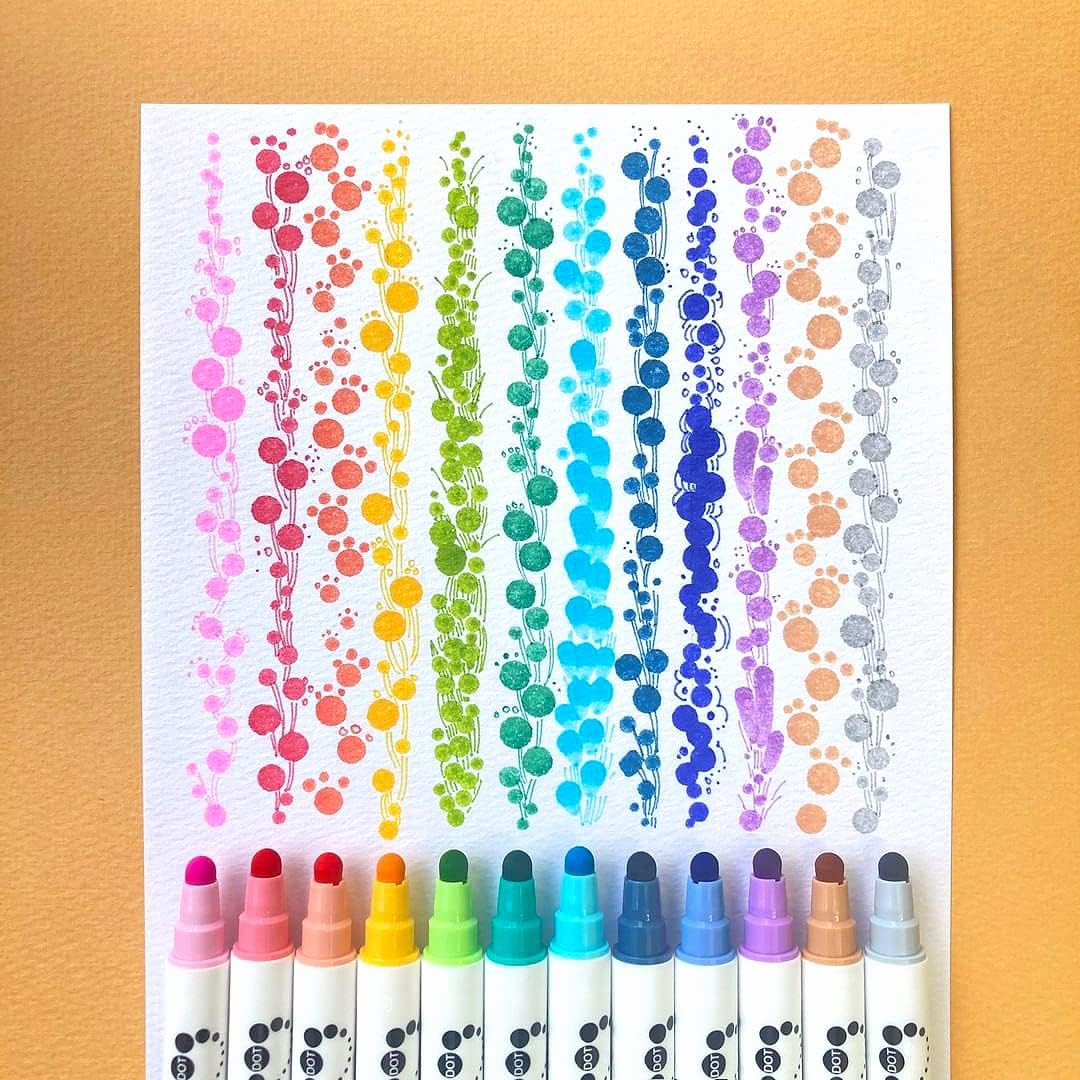 Kuretake Zig Clean Color Dot Pens Water Based Marker, 12 Colors Set (TC-6100/12V)