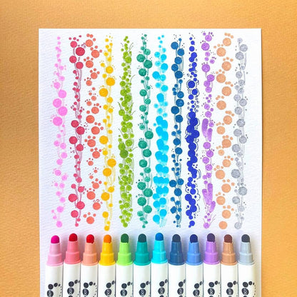 Kuretake Zig Clean Color Dot Pens Water Based Marker, 12 Colors Set (TC-6100/12V)