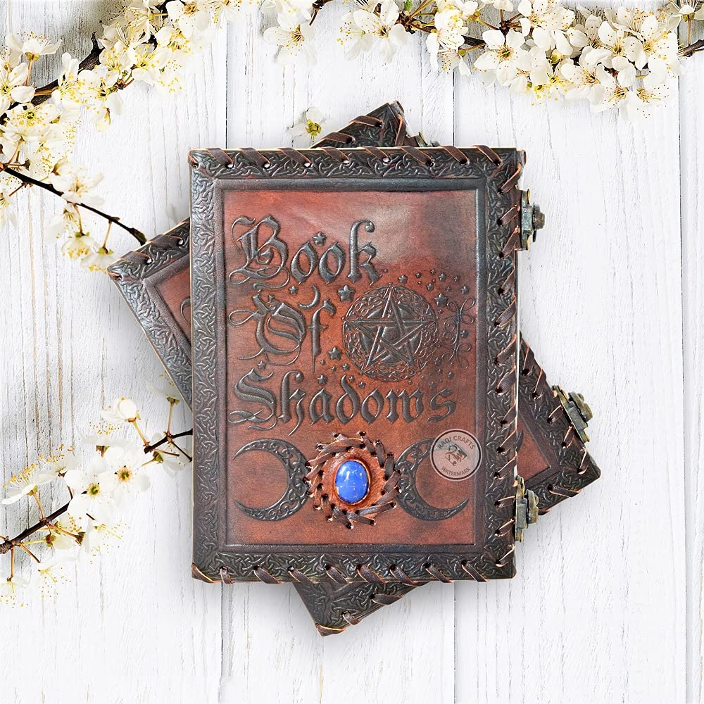 Egyptian Landscap Animal Flag Notebook Fabric Hardcover, Fully Customized Handmade Vintage Genuine Leather Journal, Embossed Celtic Pentagram, Book of Shadows (BOS) Notebook, Daily Notepad, Diary, Scrapbook, Gift for Men and Women, Brown, 9x7 Inches