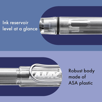 LAMY safari vista - Fountain Pen with ergonomic grip & polished steel nib in size EF - ideal for any Writing & Calligraphy - including LAMY T 10 blue cartridge - Right-Handed front view