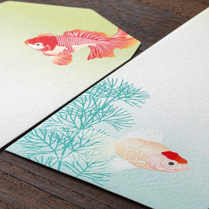 Midori 87108006 Envelope Paper Series Summer Letter Silk Goldfish and Aquatic Plant Pattern