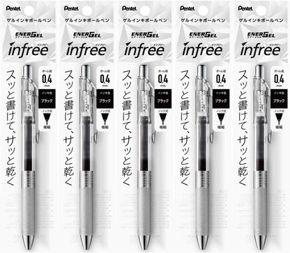 Pentel XBLN74TL-A EnerGel Ink Ballpoint Pen, Black, 5 Pieces