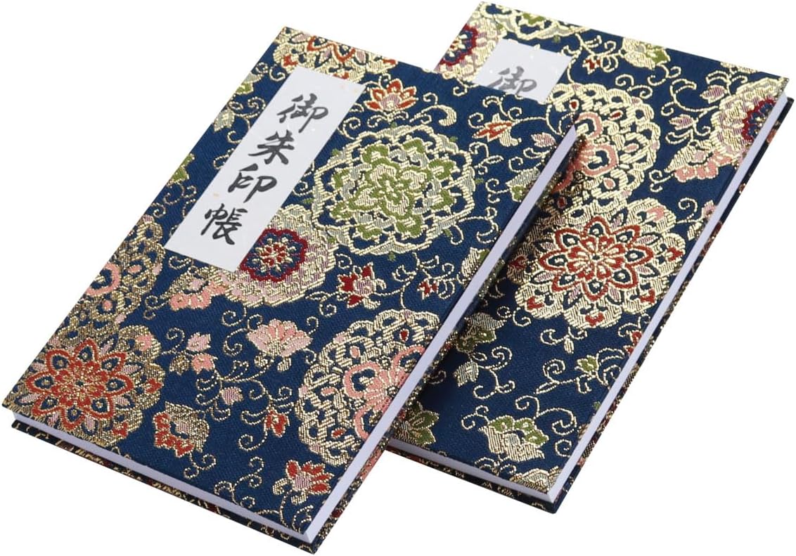 [HOTOKUDO] 'Goshuin-cho' Japanese pilgrimage stamp(note) book with protective cover. (Bellows type, Navy. 40 pages, Brocade. H: 6.42" W: 4.41"